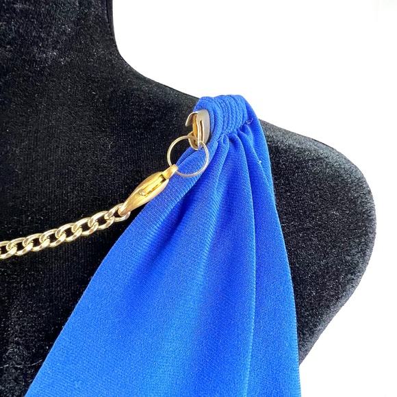 MSK Royal Blue Dress with Gold Tones Snake Chain Halter Top - Picture 8 of 11